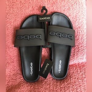 NEW - bebe Black Slide Logo Sandals